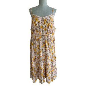 Plus Size 3X Boho Hippie Retro Floral Print Smocked Back Midi Sun Dress